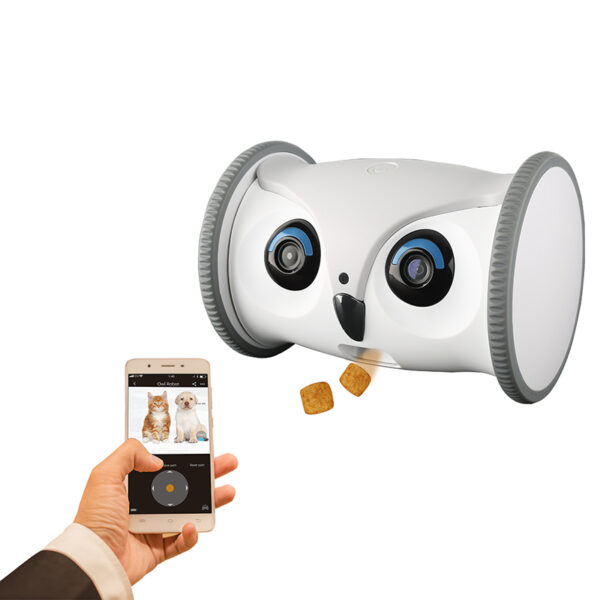 Pet Intelligent Companion Owl Robot Full HD Camera With Treat Dispenser Interactive Toy Dogs And Cats Mobile Control Via App